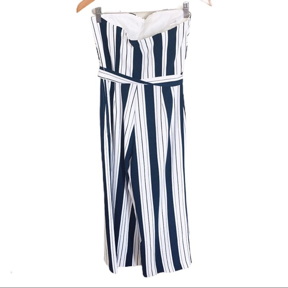 NWT H&M Strapless Striped Jumpsuit With Tie Belt & Pockets White/Navy Blue Sz 6 - Picture 10 of 12